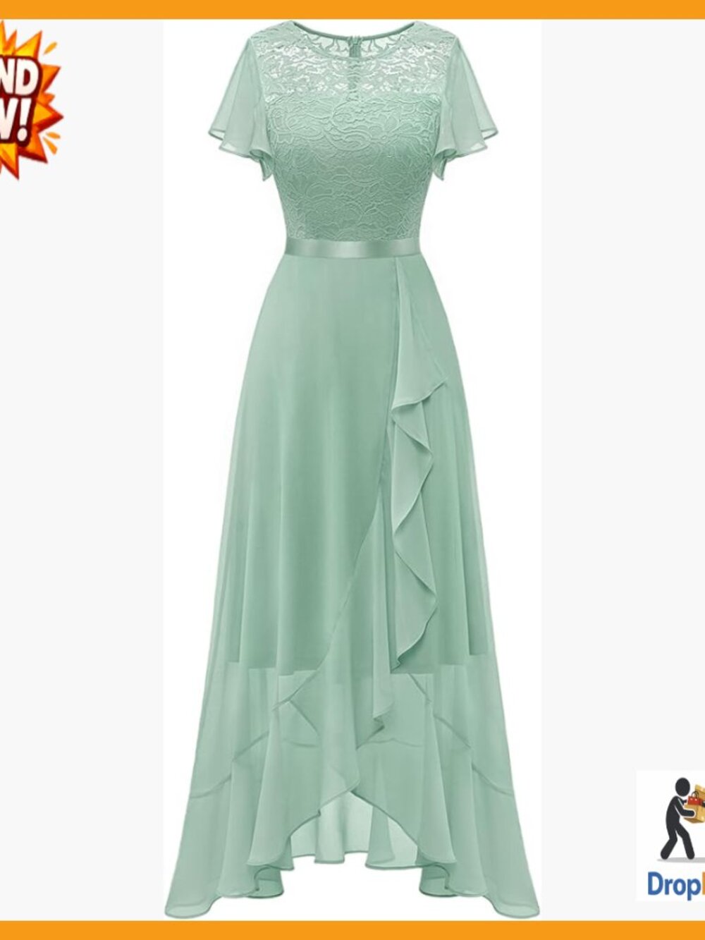 Elegant Lace Cocktail Midi Dress with Slit Boat Neck Zipper Closure